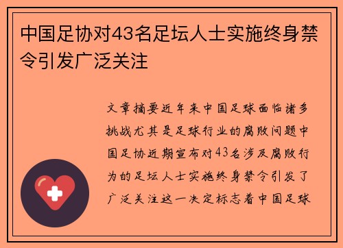 中国足协对43名足坛人士实施终身禁令引发广泛关注