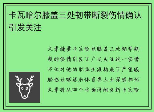卡瓦哈尔膝盖三处韧带断裂伤情确认引发关注