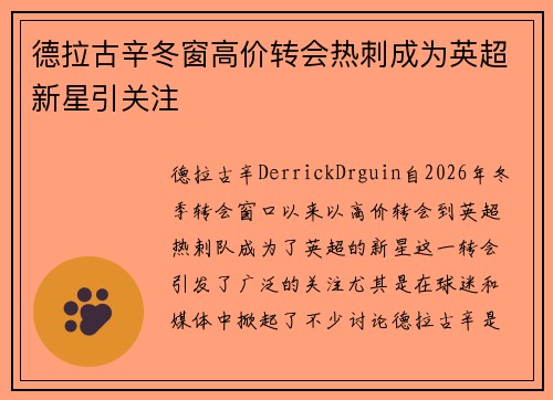 德拉古辛冬窗高价转会热刺成为英超新星引关注 德拉古辛冬窗高价转会热刺成为英超新星引关注